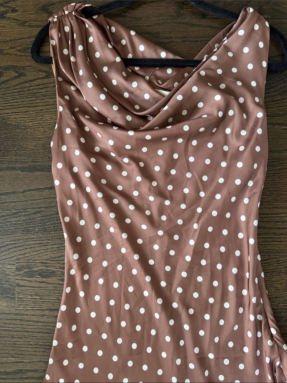 Brown Polka Dot Cowl Neck Midi Dress - Picture 15 of 15
